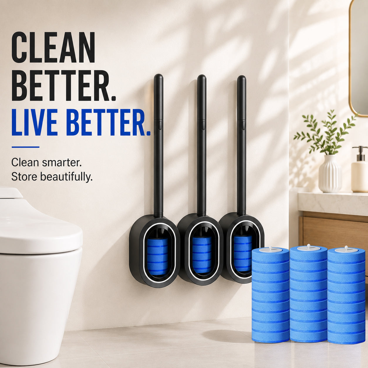 🔥 Disposable Toilet Brush Kit (No-Touch, with Refill Heads & Holder)