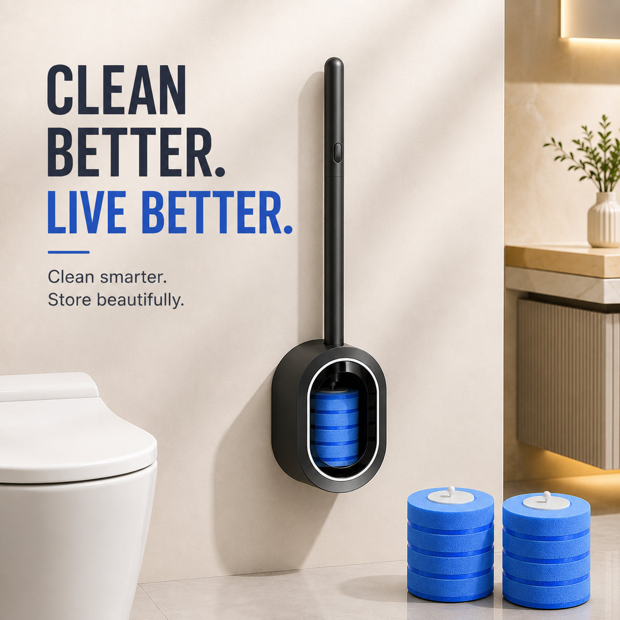 🔥 Disposable Toilet Brush Kit (No-Touch, with Refill Heads & Holder)