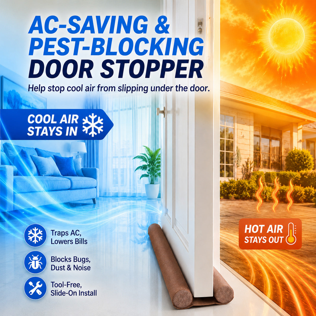 ✅ ✅  The Ultimate Summer Door Seal: Lock AC In, Keep Bugs & Noise Out (Slide-On)